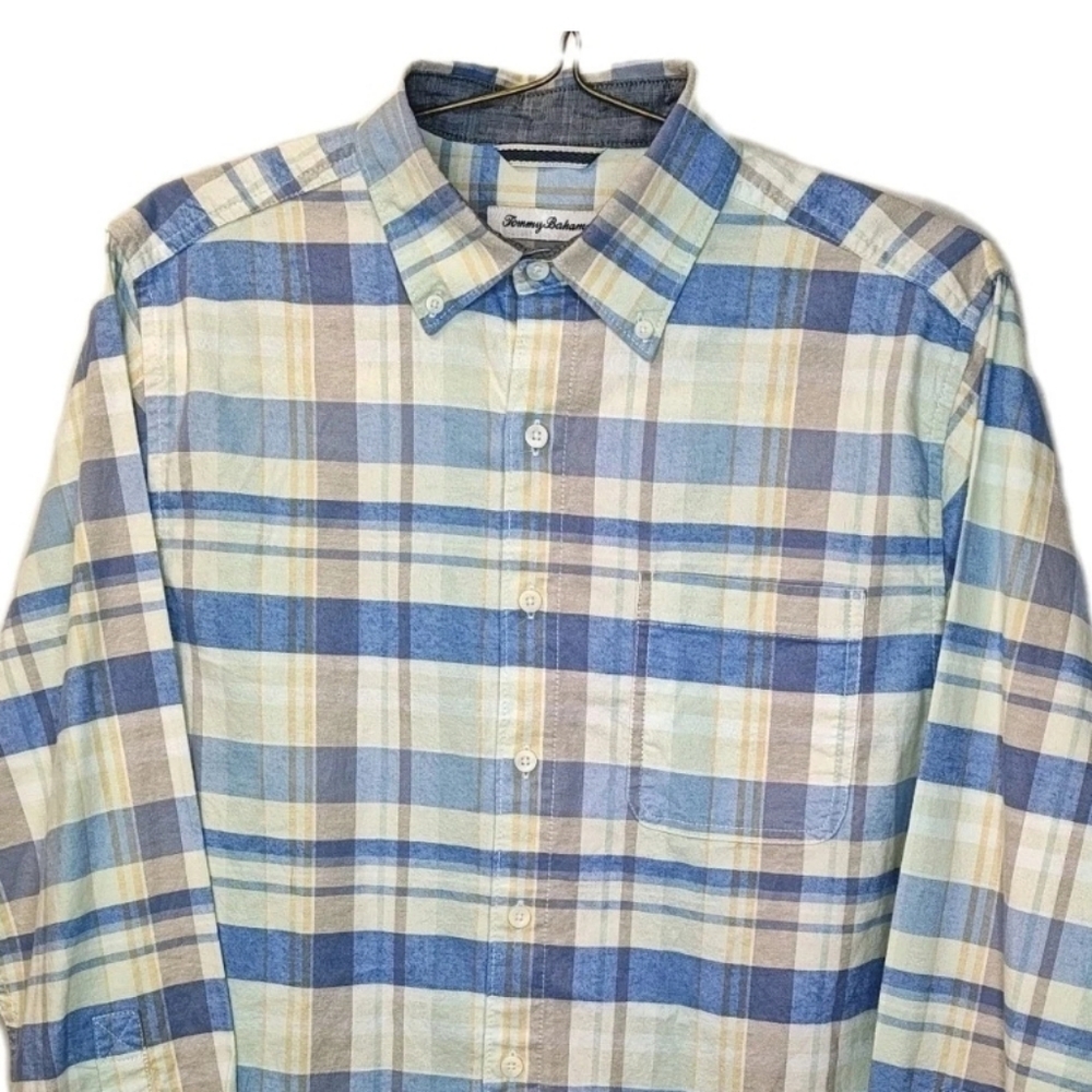 Tommy Bahama Flannel Shirt Men Small Blue Plaid Button Down Preppy Coastal - Picture 13 of 13